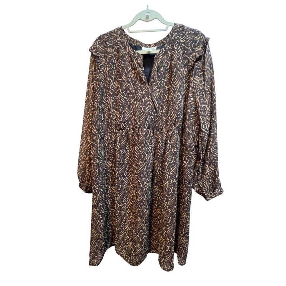 Beachlunchlounge Womens Dress XXL Brown Geometric Ikat Long Sleeve Boho